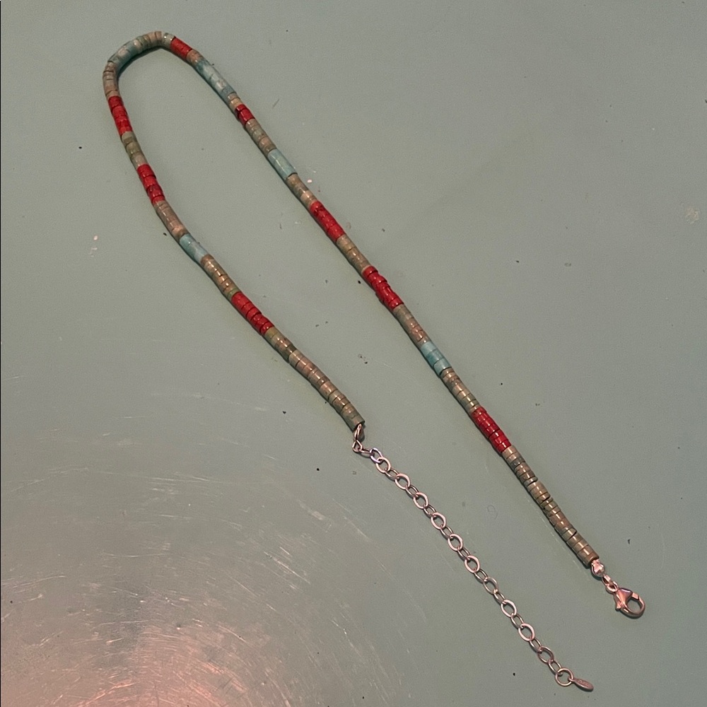 Navajo Made Genuine Heishi Turquoise and Sterling Silver Necklace